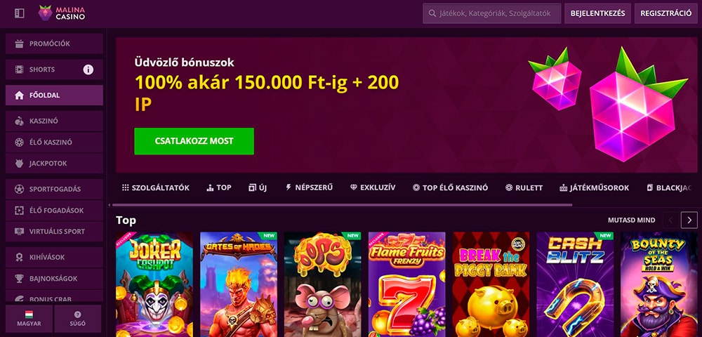 100-ingyen-pörgetés-Malina-Casino